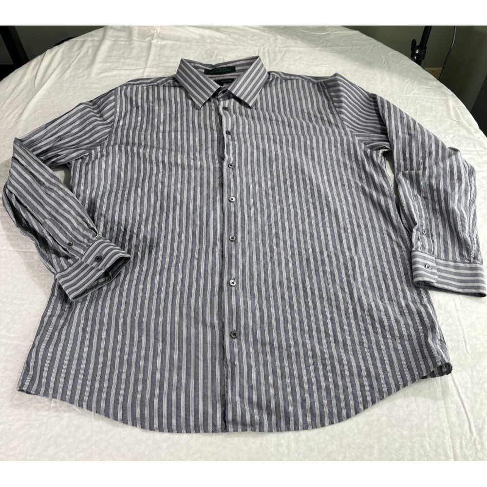 Mens Marshall Fields XXL Striped Cotton Dress Shirt Gray Long Sleeve Button Up